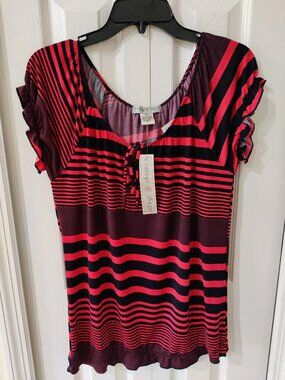 Vintage Susie Women's Pink Blue Short Sleeve Blouse NWT Medium